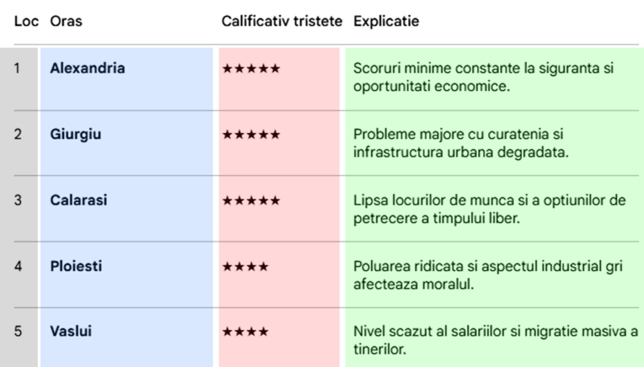 TOP 20 | Orașele din România cu cei mai triști locuitori. Pe ce loc este București