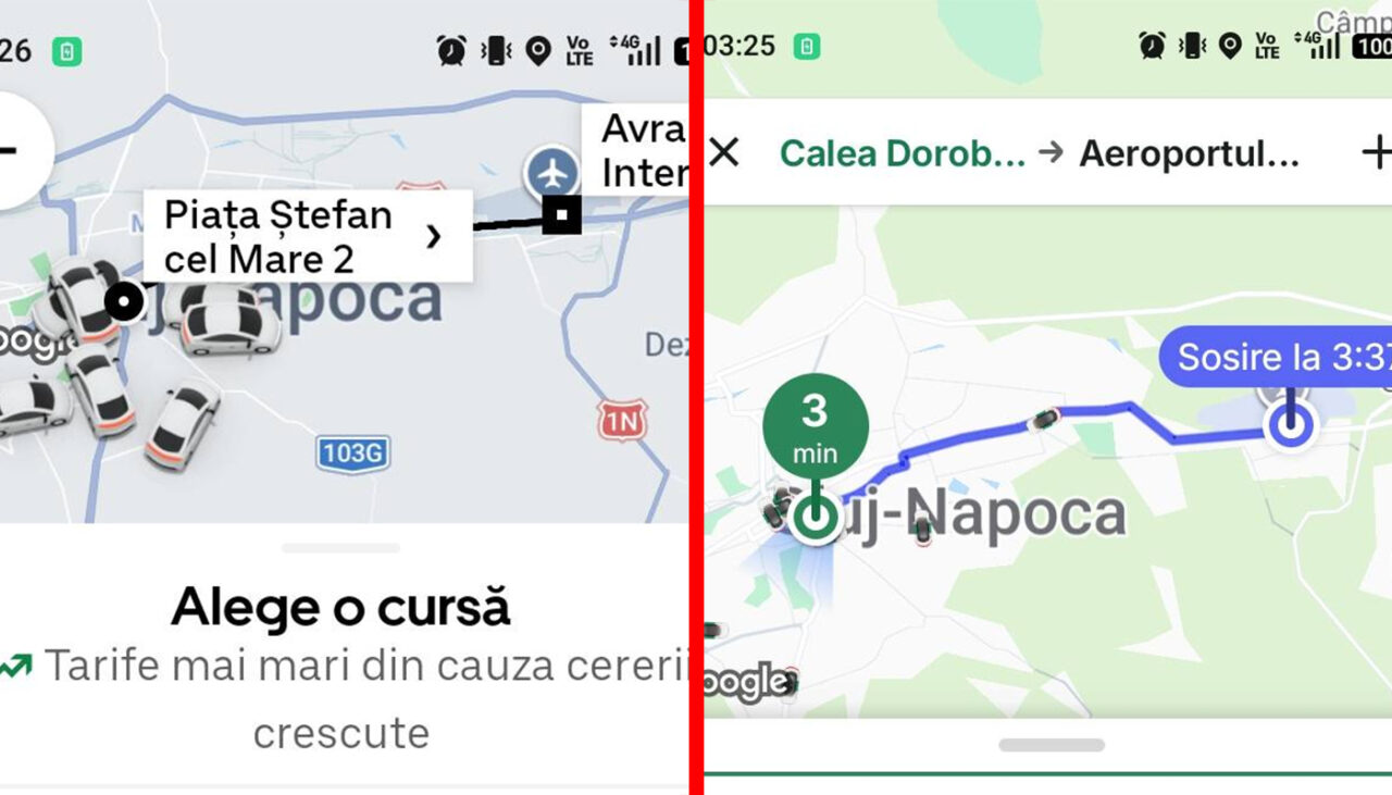 Care e mai scump: Bolt sau Uber? Diferență mare de preț, pentru aceeași cursă de 8 km în Cluj