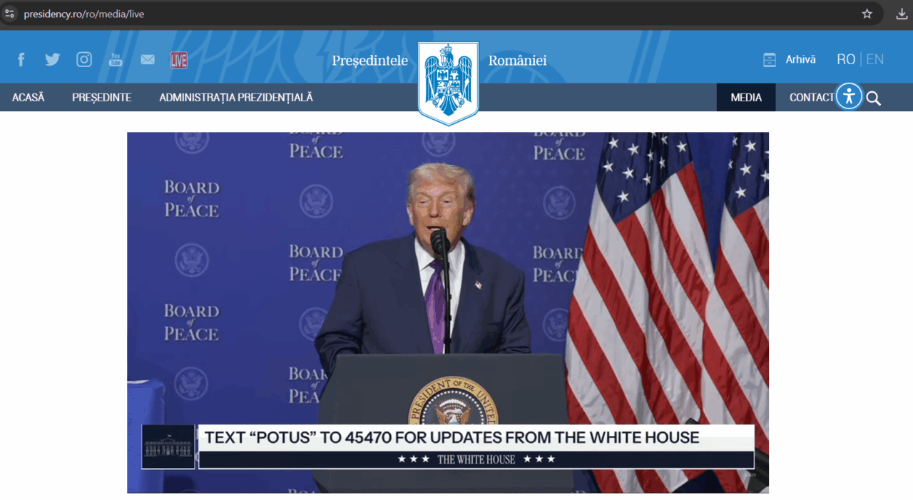 Transmisia oficială a Cotroceniului, de la Consiliul Păcii, nu este tradusă şi în limba română