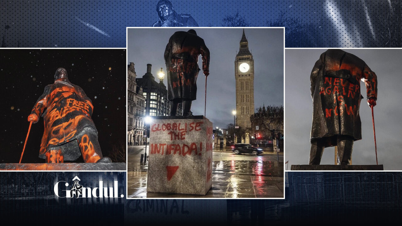 Statuia lui Churchill din Piața Parlamentului din Londra a fost vandalizată. Ce mesaje au apărut pe exeriorul monumentului peste noapte