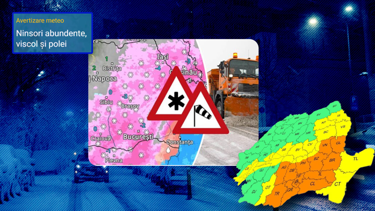 ANM a transmis date de ultima oră despre vreme, în exclusivitate pentru Gândul. Cod portocaliu de viscol și ninsori abundente, valabil până mâine