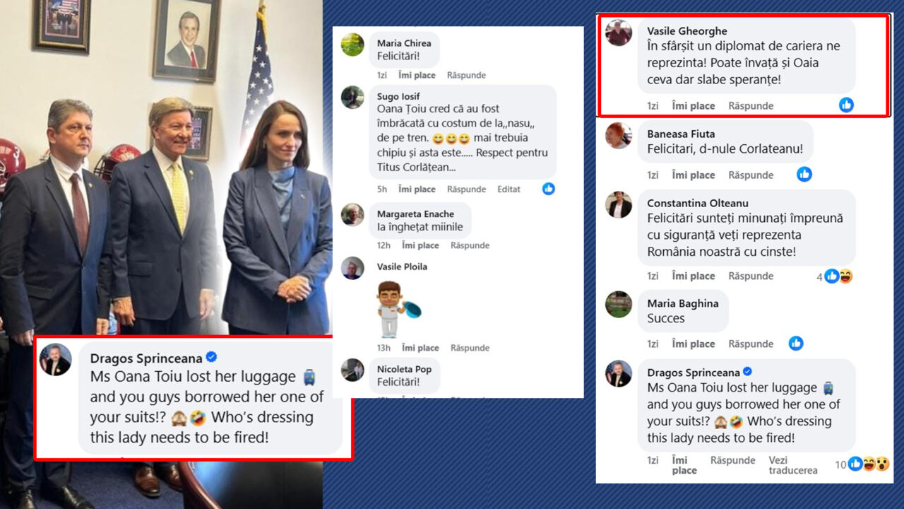 „Emisarul lui Ciolacu” râde de „emisarul lui Nicuşor Dan”. Dragoş Sprînceană, omul de afaceri, apropiat de Donald Trump, o ironizeaza pe Oana Ţoiu pentru ținuta din SUA: „Băieți, i-ați împrumutat costumul?”