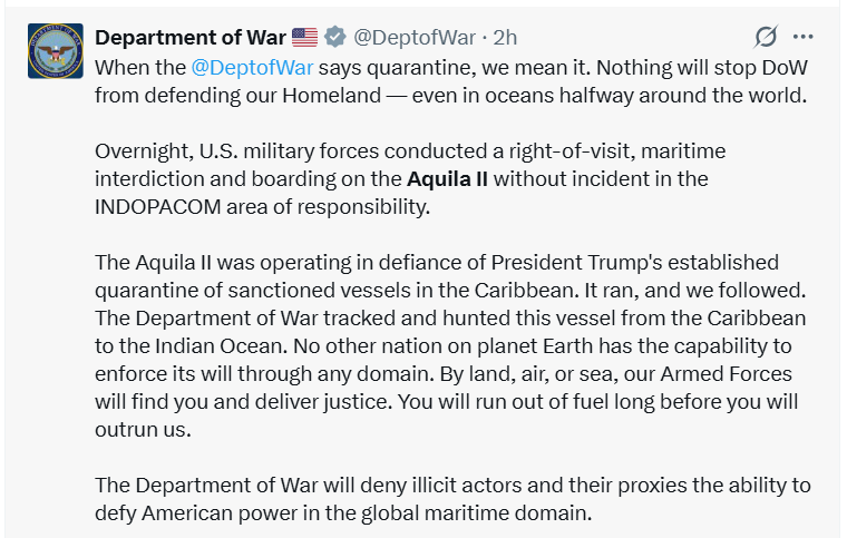 Marina Statelor Unite a vânat și abordat petrolierul Aquila II. Navele americane l-au urmărit din Venezuela până în Oceanul Indian
