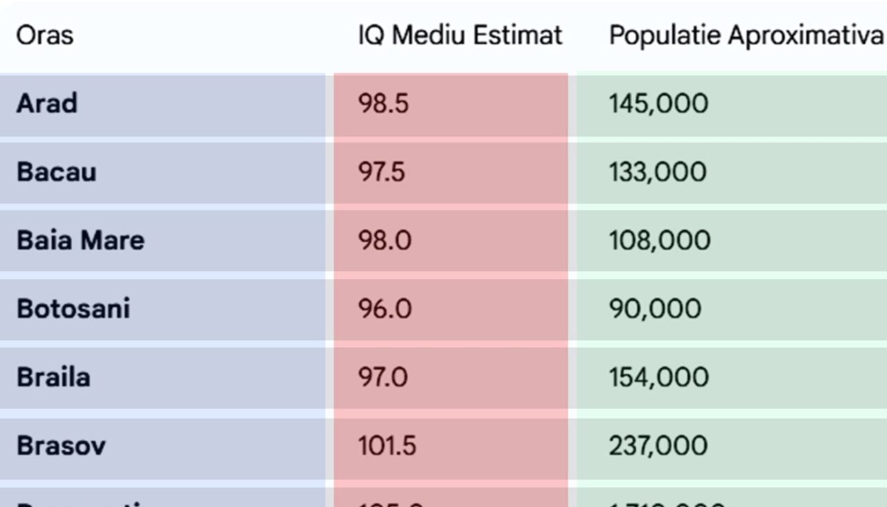TABEL IQ | Cât de inteligenți sunt locuitorii fiecărui oraș din România. Unde se află cei mai deștepți români, de fapt