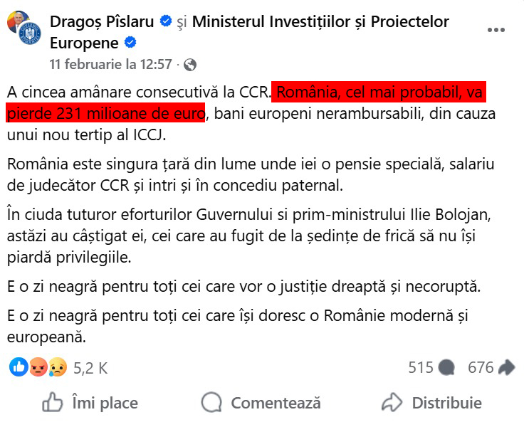 Guvernul care susține că luptă cu fake news-ul propagă informații false. Ministrul Fondurilor Europene a anunțat că România a pierdut „oficial” 231 de milioane de euro din PNRR, apoi s-a răzgândit. Cum a sunat mesajul de scuze