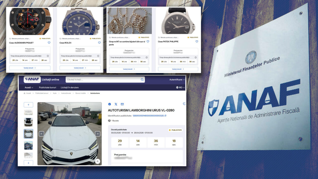 ANAF a scos la licitație un Lamborghini, mai multe ceasuri de lux și bijuterii. Prețul de pornire este un chilipir