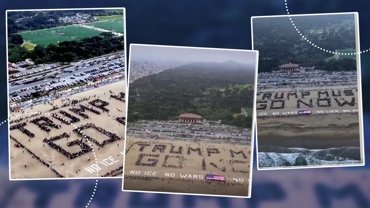 Ce i-au transmis protestatarii anti-Trump într-un mesaj gigantic pe nisipul unei plaje