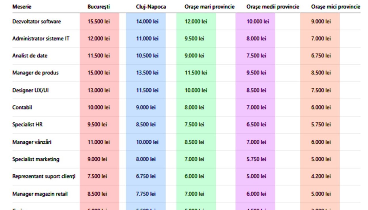 Tabel salarii ideale | Ce salariu ar trebui să primești pentru meseria ta, în 2026, în funcție de orașul din România în care lucrezi