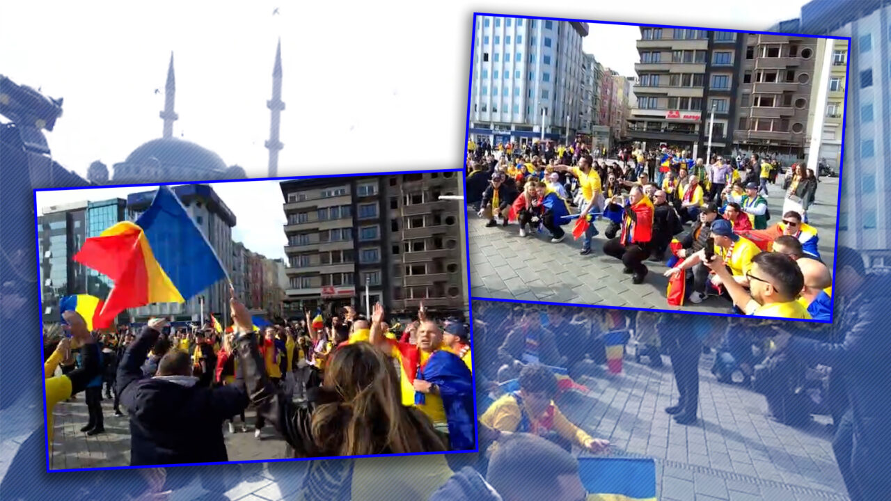 Românii fac spectacol pe străzile din Istanbul, înainte de Turcia – România. Fanii s-au strâns în Piața Taksim