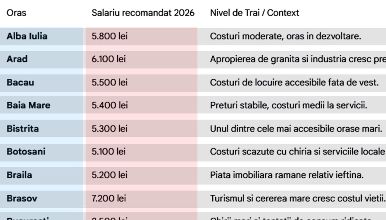 Ce salariu trebuie să primești, ca să nu ai grija zilei de mâine în 2026, în funcție de orașul din România în care locuiești
