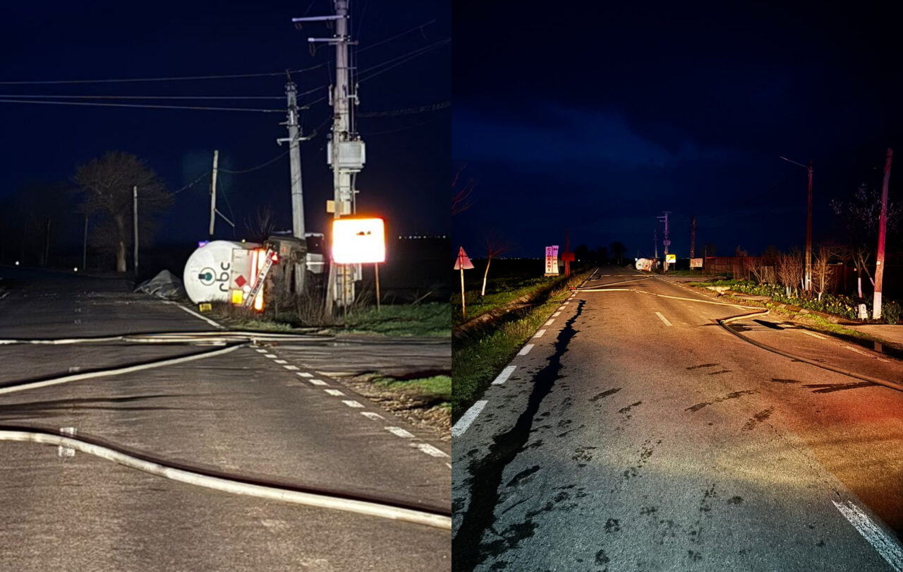 Incident pe DN1D. O cisternă cu GPL s-a răsturnat. Traficul este blocat
