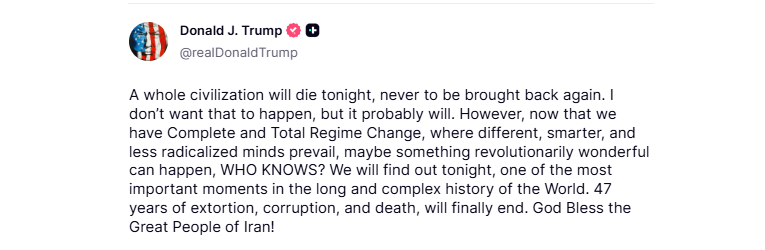 Iranul cheamă tinerii să formeze lanțuri umane în jurul țintelor pe care SUA vor să le distrugă. Trump amenință că „o întreagă civilizație va muri”