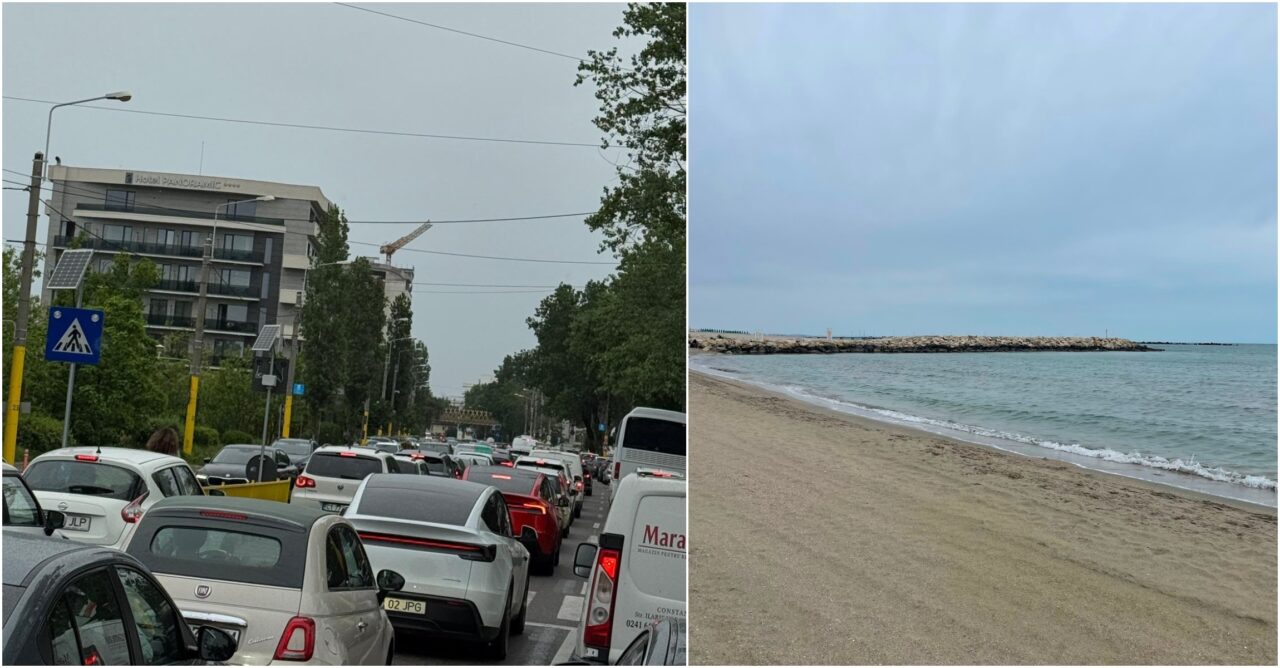 Cozi kilometrice la intrarea în stațiunea Mamaia, în minivacanța de Rusalii. Plaja e pustie din cauza ploii