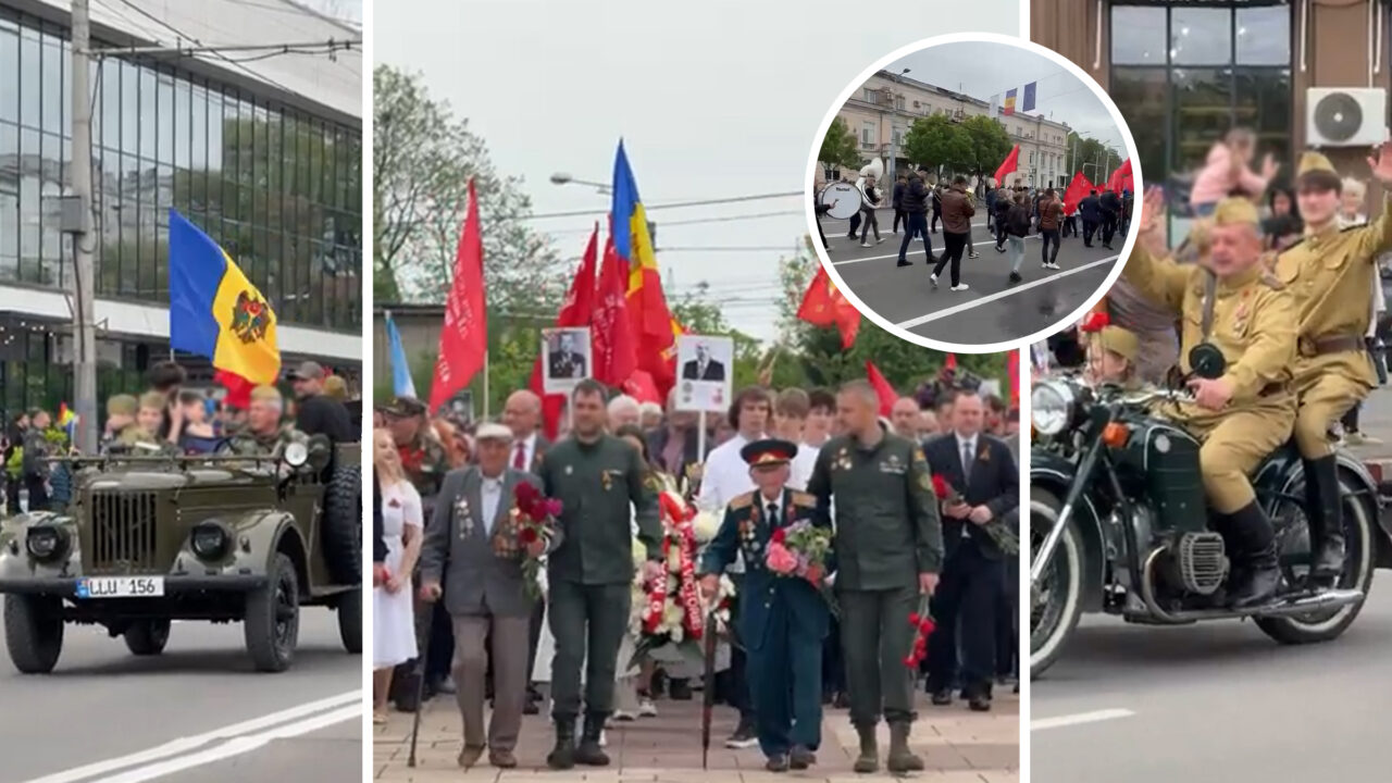Marș de 9 mai cu interdicții la Chișinău. Mai mulți participanți îmbrăcați în costume sovietice au fredonat în cor „Katiușa”