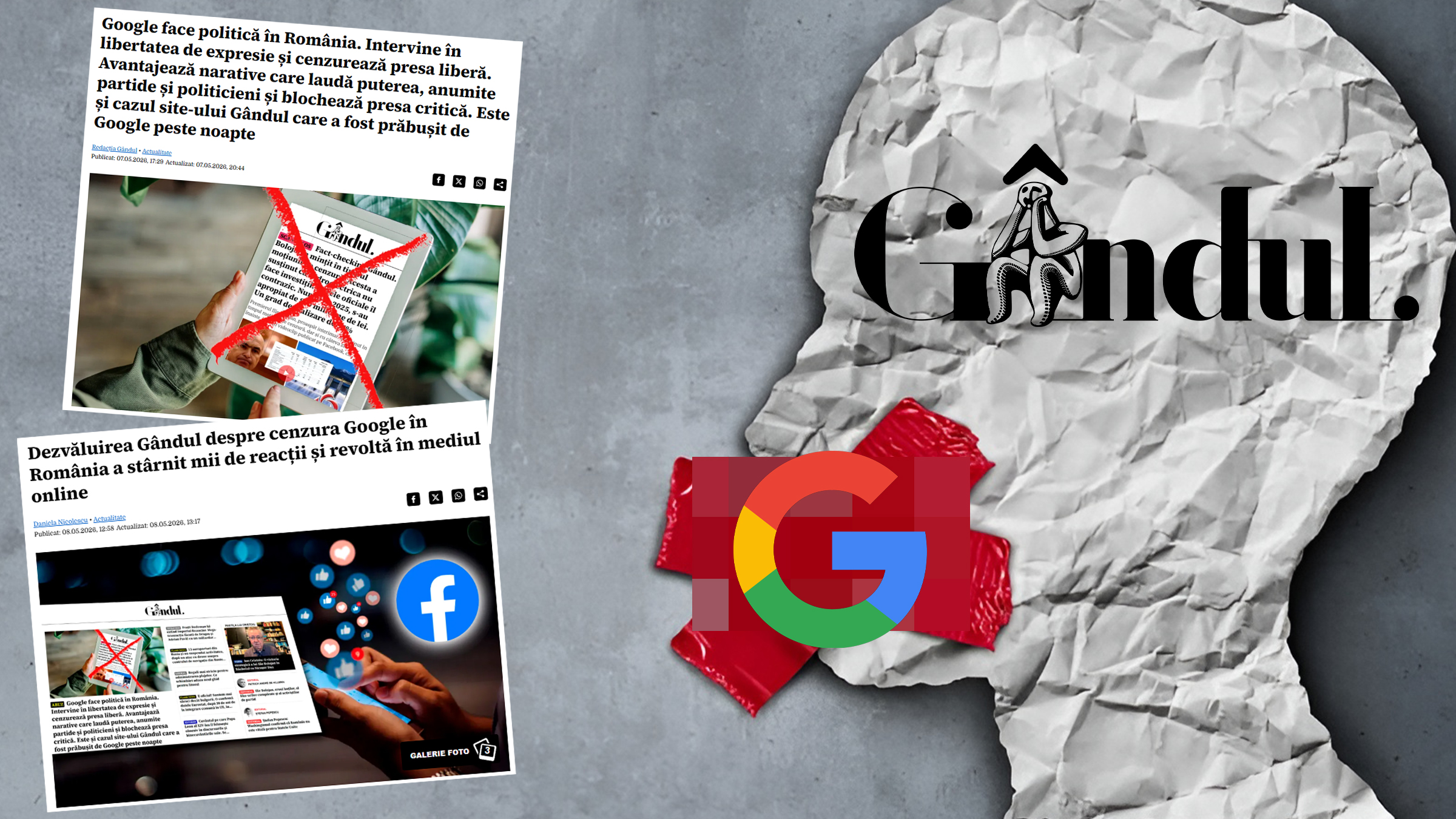 Articolele în care Gândul denunță cenzura Google au fost cenzurate de Google. Au stârnit mii de reacții și dezbateri până la cele mai înalte niveluri, dar gigantul tech nu l