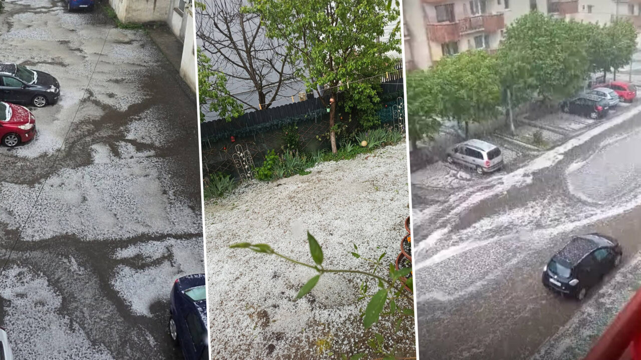 Vijelii violente cu grindină în Cluj. Pământul s-a acoperit de gheață. Imaginile dezastrului