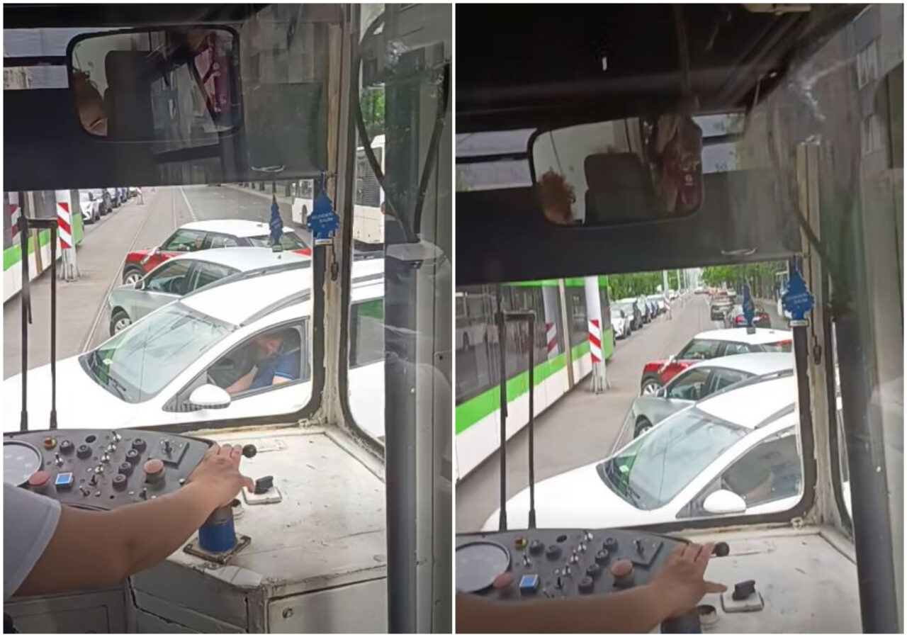 O bucureșteancă a dirijat traficul după ce un tramvai a rămas blocat: „Hai, hai, dați înapoi, să faceți loc”