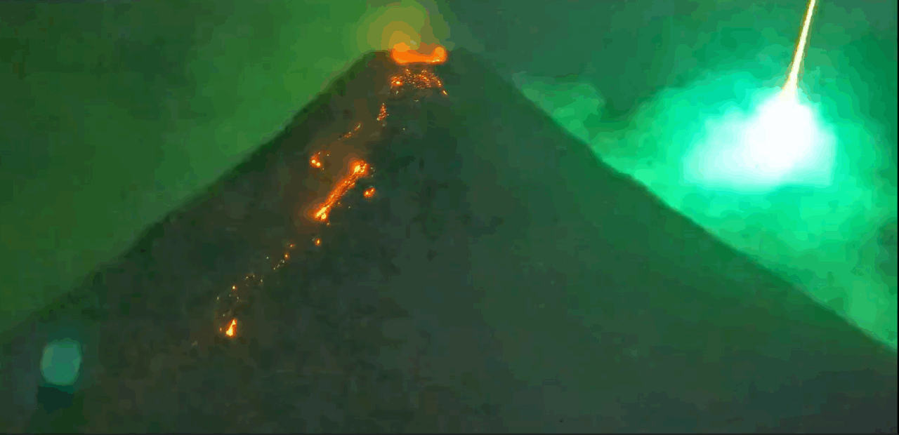 Fenomen unic surprins pe camere. O minge de foc verde a intrat în atmosfera Pământului fix în momentul erupției unui vulcan