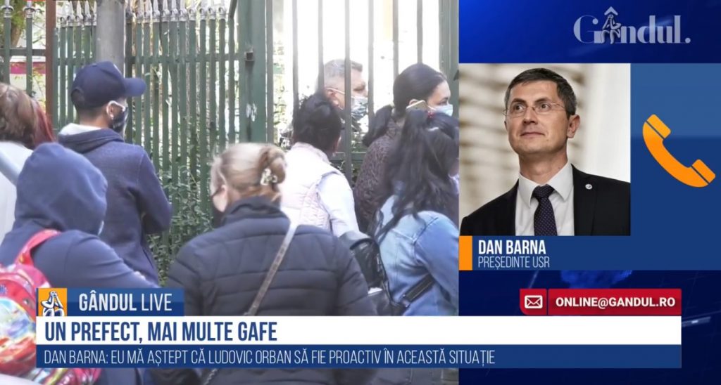 GÂNDUL LIVE. Dan Barna, președintele USR: Aștept demiterea prefectului Capitalei! Sper ca premierul Orban să fie proactiv!
