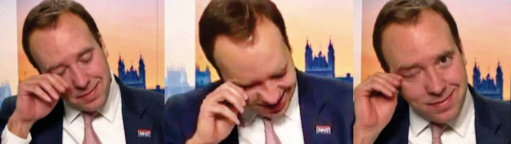 Ministrul britanic al Sănătății, cel mai slab actor din piesa Covid-19. A vrut să plângă la tv, dar l-a apucat râsul! (VIDEO viral)