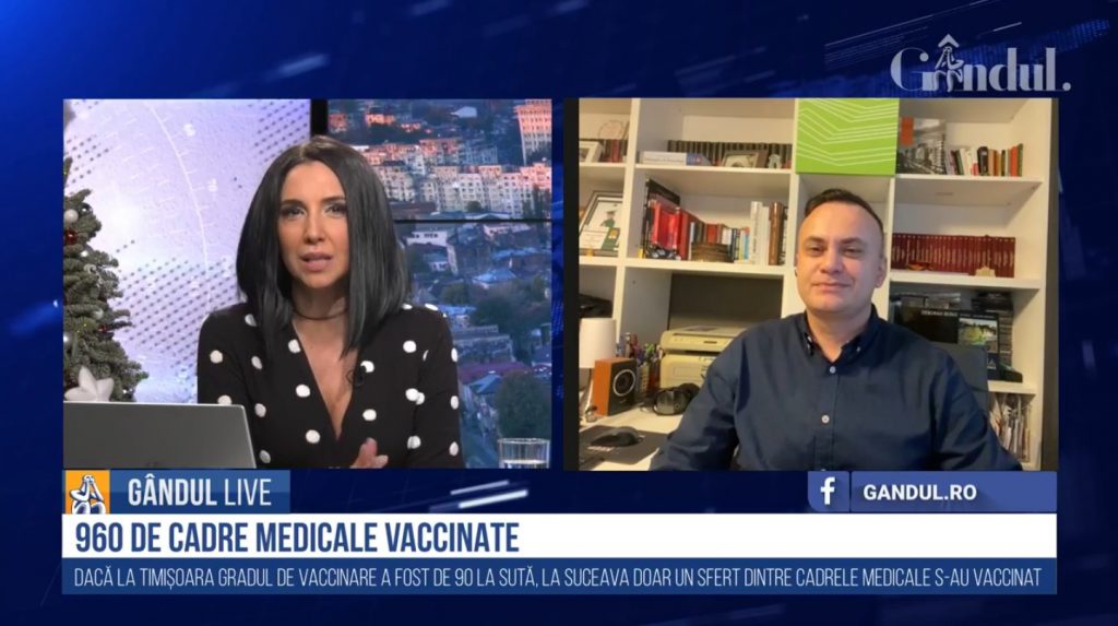 GÂNDUL LIVE. Medicul Adrian Marinescu: „Nu am avut nicio reacție adversă după vaccin” / „Luminița de la capătul tunelului nu vine peste noapte, ci doar la un procent de vaccinare de 70% din populație”