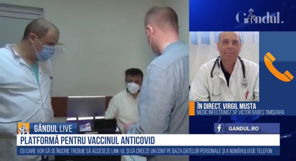 GÂNDUL LIVE. Medicul Virgil Musta, după vaccinarea anti-COVID: „Nu am avut efecte secundare” / „Noi trebuie să fim un exemplu, ca lumea să aibă încredere în vaccin”