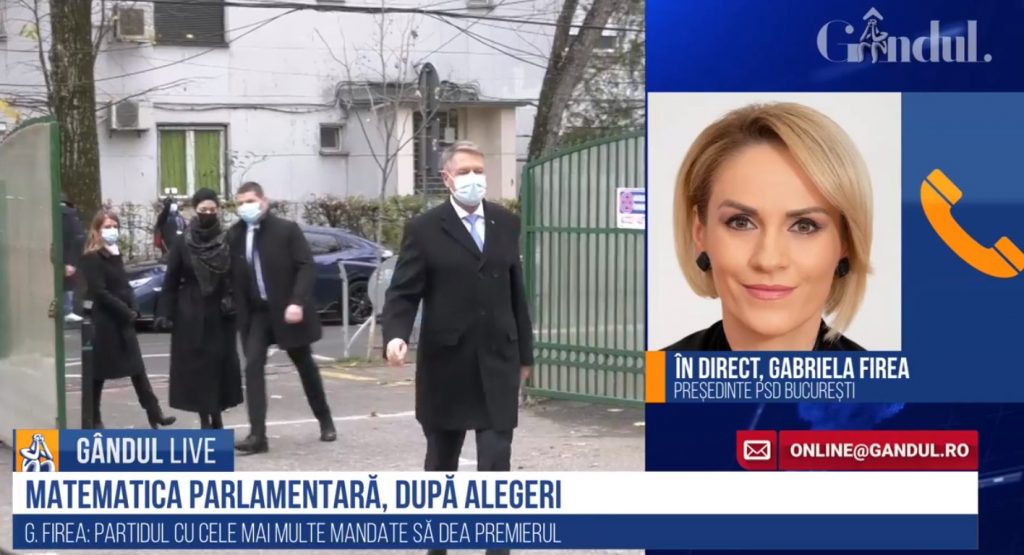 GÂNDUL LIVE. Gabriela Firea, despre numirea premierului: Iohannis și PNL nu înțeleg mesajul românilor și se agață de putere! Președintele a abordat cu stângul problematica post-alegeri și a greșit față de electorat – VIDEO