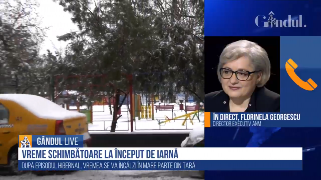 GÂNDUL LIVE. Florinela Georgescu, director executiv ANM: Ploile se vor extinde în aproape toată țara / Ninsori în Moldova, Carpaţii de Curbură, Carpaţii Meridionali și Muntenia