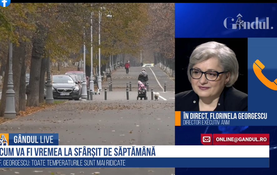 GÂNDUL LIVE. Florinela Georgescu (ANM): „În București sunt destul de puține șanse să vedem soarele / Înainte de Crăciun se încălzește”