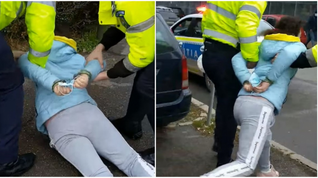Femeie, săltată de poliție de pe stradă pentru că nu purta masca sanitară