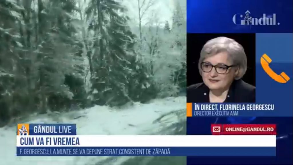 GÂNDUL LIVE. Florinela Georgescu, director executiv ANM: Tabloul de iarnă se va așterne peste întreaga țară | VIDEO