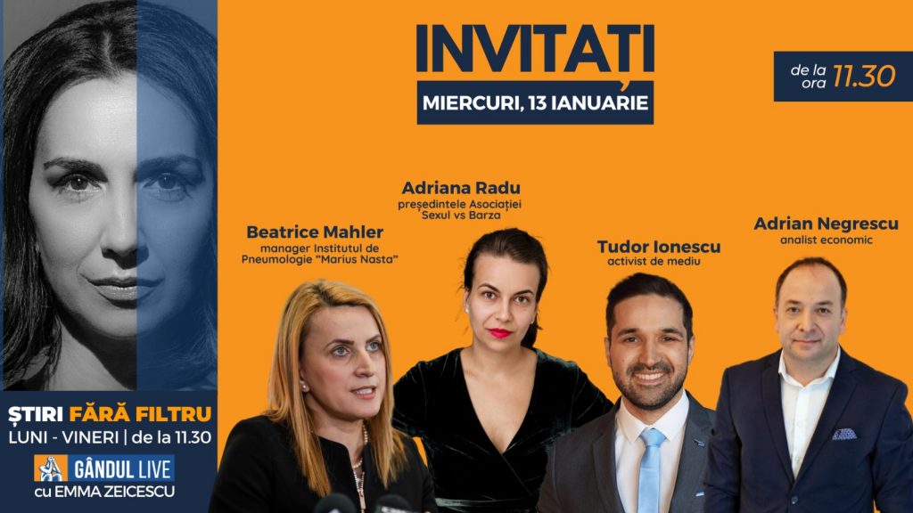 GÂNDUL LIVE. Beatrice Mahler, managerul Institutului de Pneumologie „Marius Nasta”, printre invitații Emmei Zeicescu la ediția de miercuri, 13 ianuarie 2021, de la ora 11.30