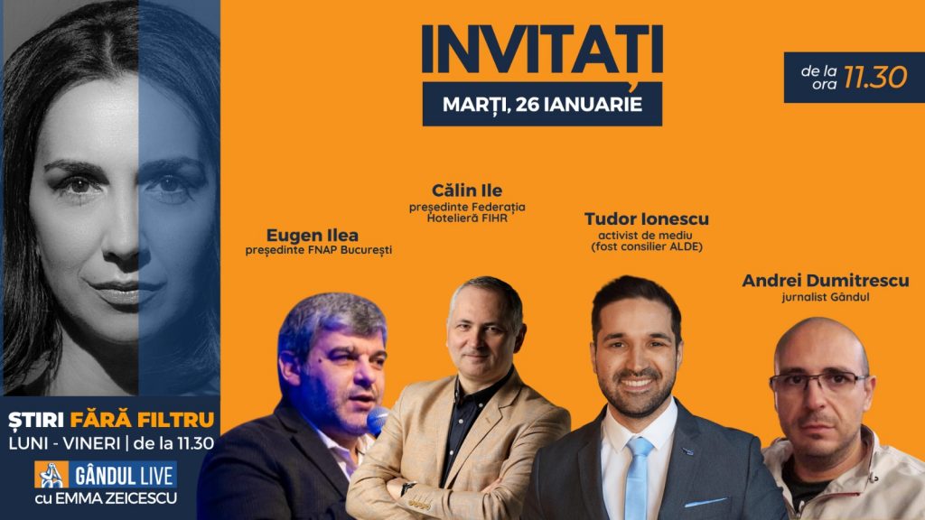 GÂNDUL LIVE. Tudor Ionescu, activist de mediu și fost consilier ALDE, se află printre invitații Emmei Zeicescu la ediția de marți, 26 ianuarie 2021, de la ora 11.30