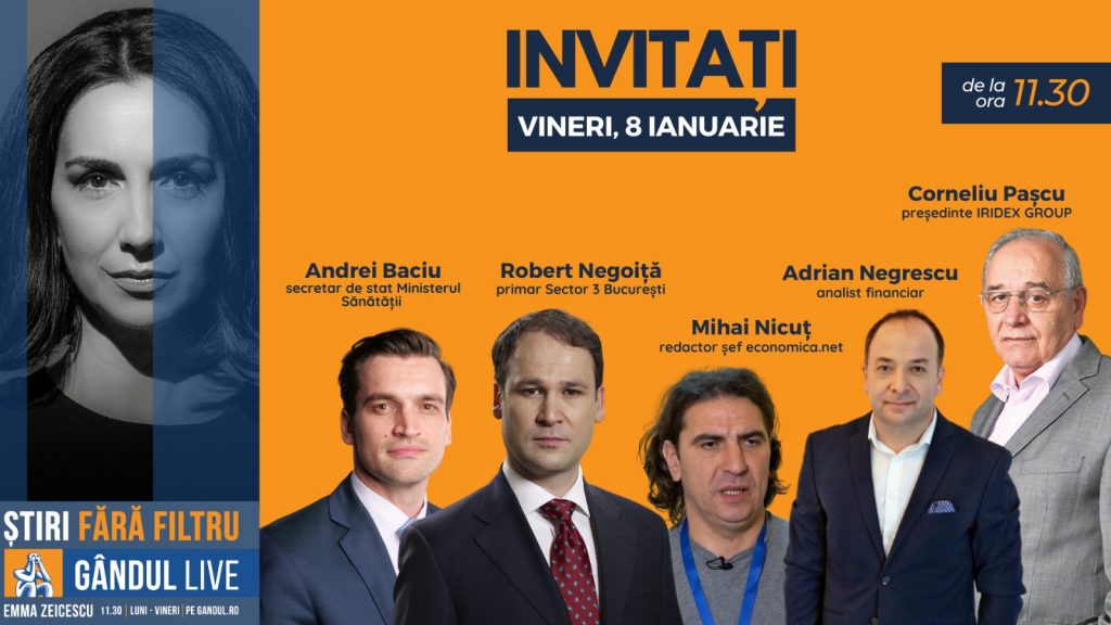 GÂNDUL LIVE. Andrei Baciu, secretar de stat în Ministerul Sănătății, se află printre invitații Emmei Zeicescu la ediția de vineri, 8 ianuarie 2021, de la ora 11.30