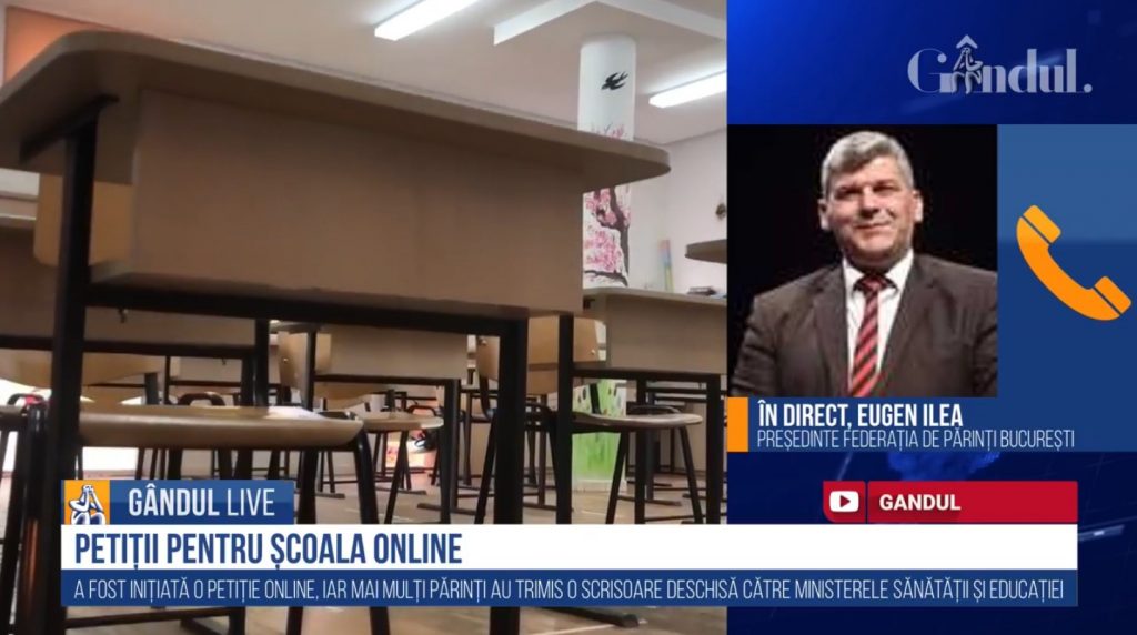 GÂNDUL LIVE. Eugen Ilea, vicepreședinte FNAP București: „Nu cred că vor începe cursurile în format fizic pe 8 februarie / Am solicitat să existe opțiunea pentru părinți de a trimite sau nu copiii la școală”