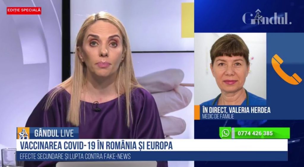 Webinar Gândul și Medici pentru România. Valeria Herdea, medic de familie: „Le-am spus oamenilor că mă vaccinez și i-am îndemnat să facă acest pas. Singurele noastre dovezi sunt cele științifice” – VIDEO