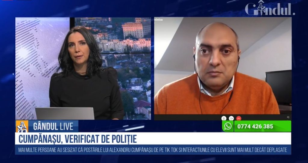 GÂNDUL LIVE. Cazul Cumpănașu, dezbătut de Gelu Duminică: „Ar trebui să ne întrebăm ce facem noi, astfel încât asemenea personaje să nu mai fie consumate”