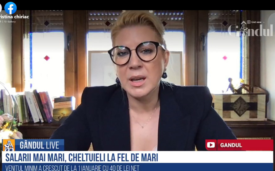 GÂNDUL LIVE. Cristina Chiriac, CONAF: „Un bucătar de la un hotel celebru, care lua 15 mii de lei pe lună, s-a apucat acum de taximetrie / Sistemul privat este foarte afectat de pandemie”
