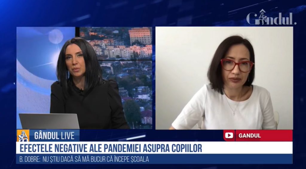 GÂNDUL LIVE. Revenirea la școală. Bogdana Dobre, mamă a trei copii: „Nici nu știu dacă să mă bucur. Le este foarte greu online, dar știu că le va fi greu și în mediul fizic”