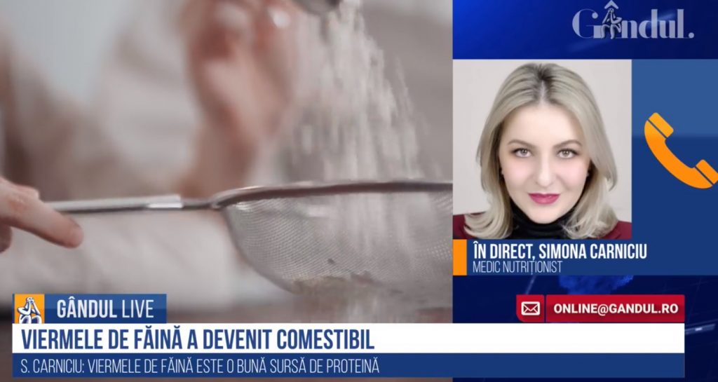 GÂNDUL LIVE. Medicul nutriționist Simona Carniciu, despre viermele de făină, declarat sigur pentru consumul uman: „Este o bună sursă de proteină și de alți nutrienți!” – VIDEO