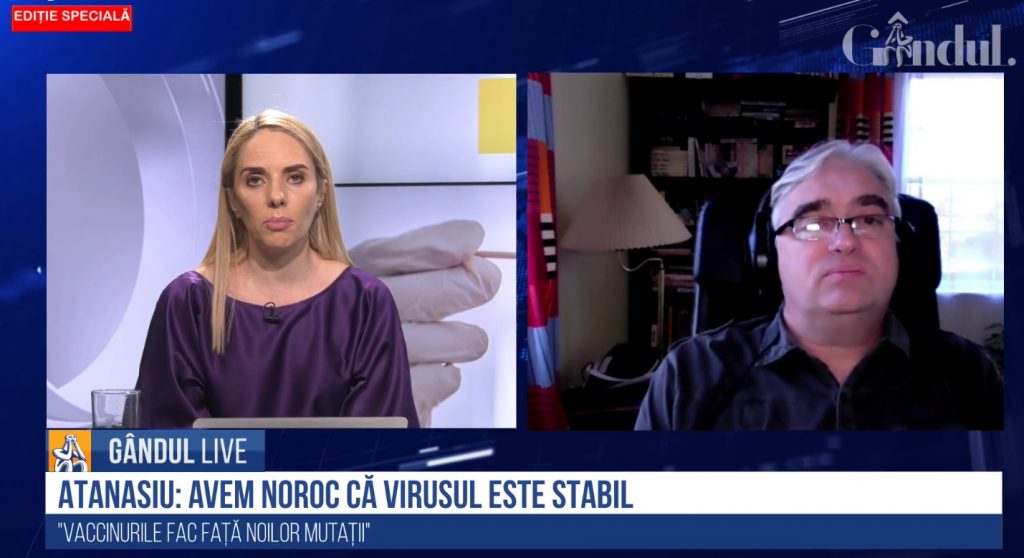 Webinar Gândul și Asociația Medici pentru România. Costel Atanasiu, virusolog român stabilit în SUA: Avem noroc că SARS-CoV-2 este destul de stabil. Vaccinurile fac față mutațiilor – VIDEO