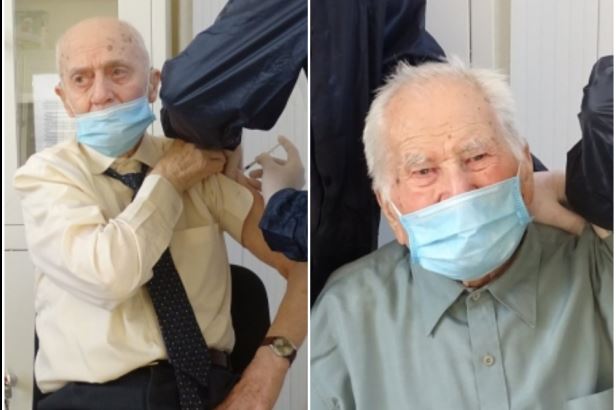 FOTO. Doi colonei în retragere ai Armatei Române de 101 și 99 de ani s-au vaccinat anti-COVID. “Împreună vom reuși!”