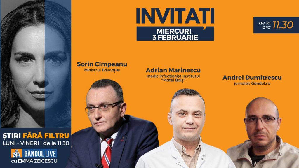 GÂNDUL LIVE. Ministrul Educației și Cercetării, Sorin Cîmpeanu, se află printre invitații Emmei Zeicescu la ediția de miercuri, 3 februarie 2021, de la ora 11.30