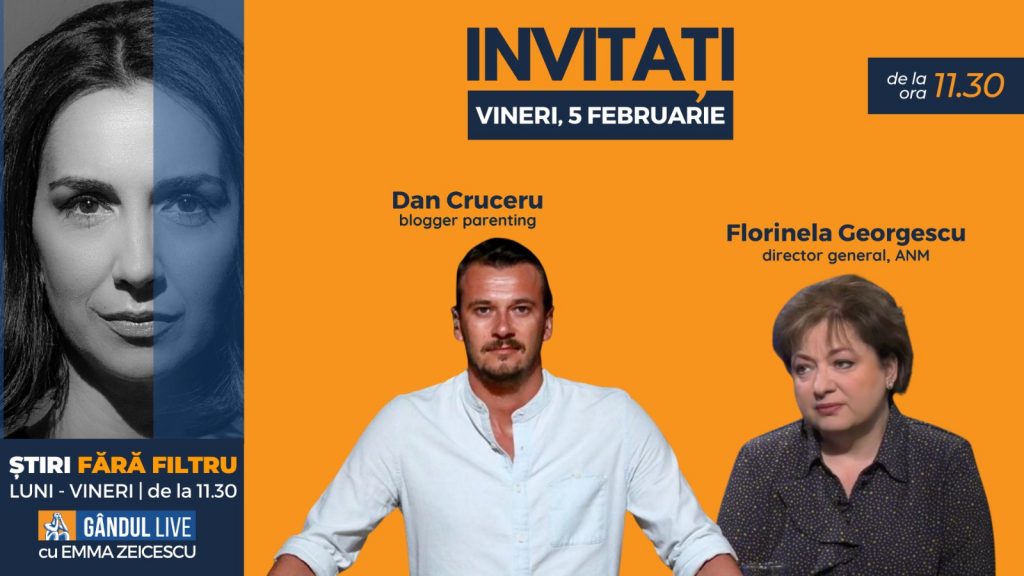 GÂNDUL LIVE. Dan Cruceru, prezentator TV și blogger de parenting, se află printre invitații Emmei Zeicescu la ediția de vineri, 5 februarie 2021, de la ora 11.30