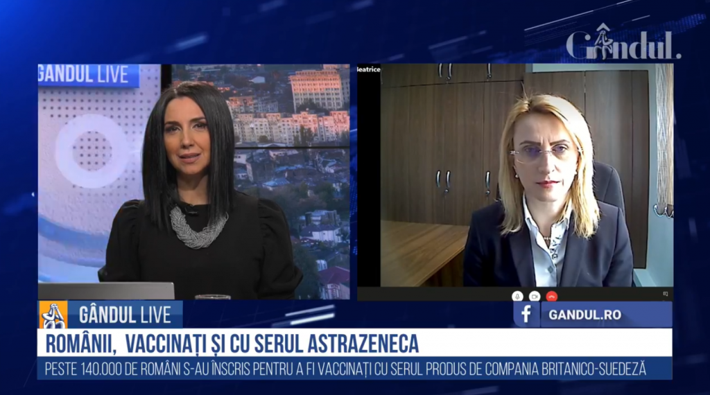 GÂNDUL LIVE. Beatrice Mahler, despre vaccinul anti-COVID: „O reacție care ar pune viața în pericol apare în primele 15 minute. Toate celelalte reacții apar în timp, dar pot fi manageriate”