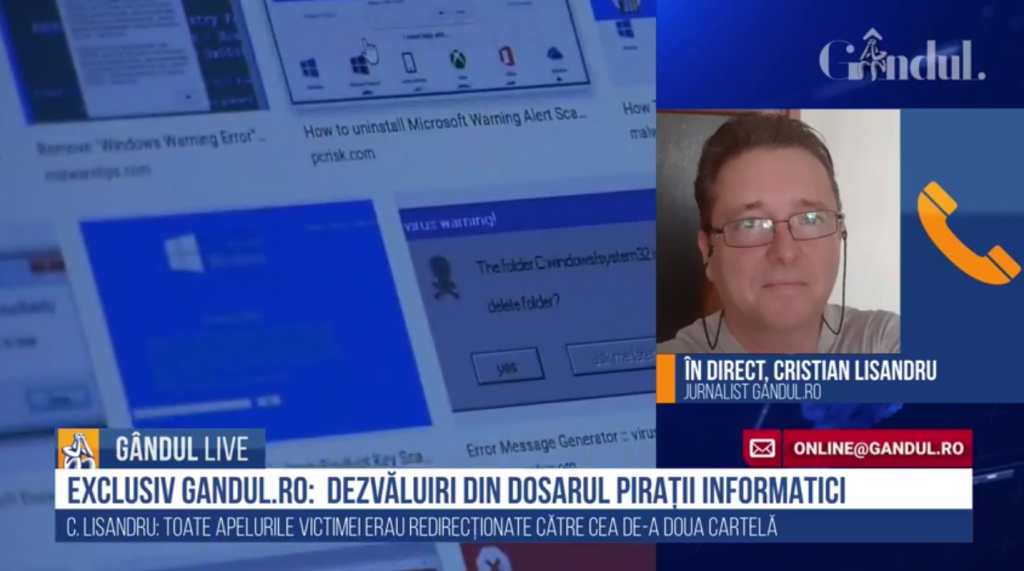 GÂNDUL LIVE. Dezvăluiri din dosarul „Pirații Informatici”. Cristian Lisandru, GÂNDUL.RO: „Acest serial reprezintă un semnal de alarmă! Au fost cel puțin 50 de victime ale escrocheriilor”