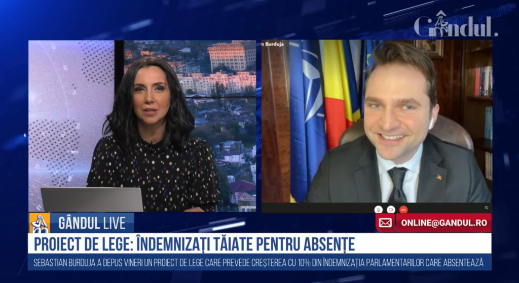 GÂNDUL LIVE. Sebastian Burduja: „Am depus proiectul legislativ! 10% sancțiune pentru fiecare absență în Parlament”