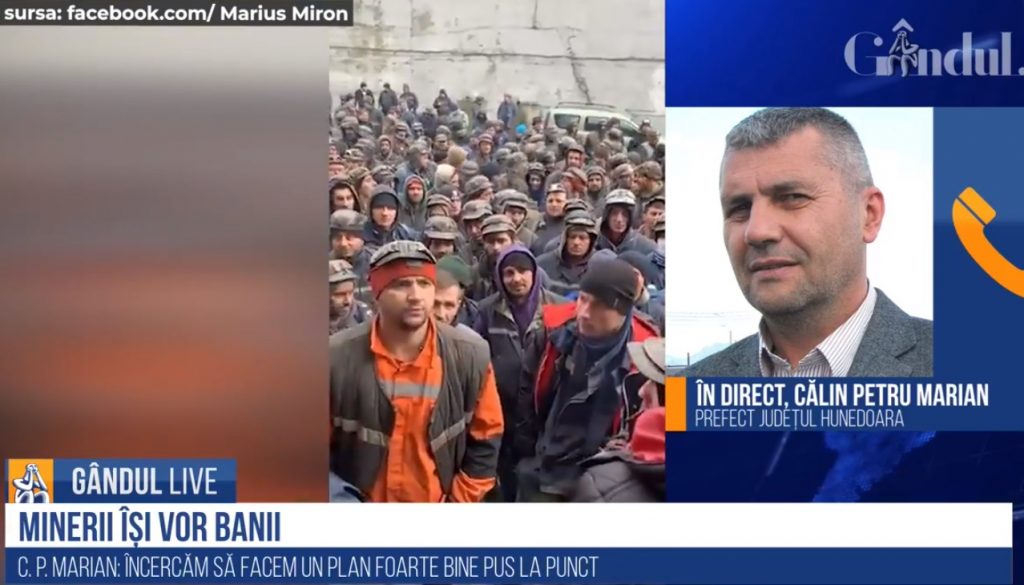 GÂNDUL LIVE. Prefectul județului Hunedoara, Călin Petru Marian, despre situația minerilor: „Anumite entități politice au dus la o explodare a tot ceea ce se întâmplă la ora asta în Valea Jiului” – VIDEO