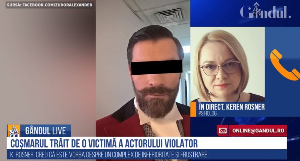 GÂNDUL LIVE. Psihologul Keren Rosner, despre cazul actorului acuzat de viol: Este că este vorba de un sentiment de frustrare și inferioritate! / Probabil că a fost ceva gradual sau ceva ascuns și abia acum a ieșit în evidență – VIDEO