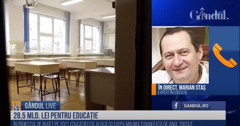GÂNDUL LIVE. Marian Staș, specialist în Educație, despre buget: 70% din bani merg pe salarii! Trebuie să folosim la maximum finanțările din bani europeni – VIDEO